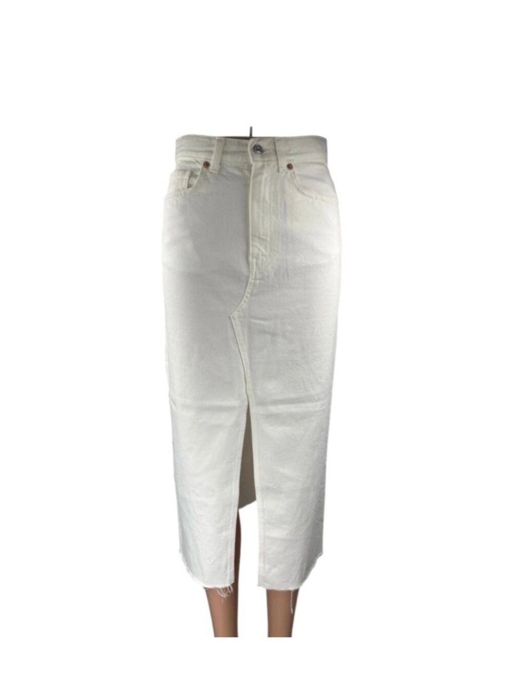 MNG Mango XXL White High Waisted front Split Pencil Midi Denim Skirt raw hem NWT